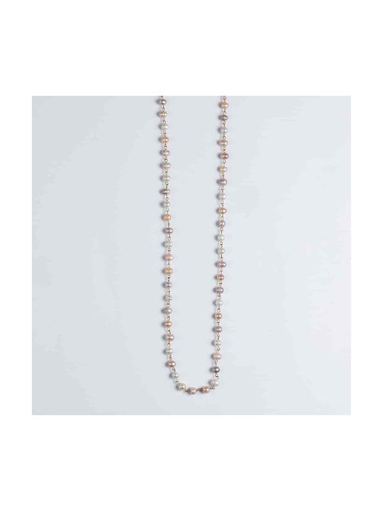 Cuoro Necklace Rosary from Gold Plated Steel with Pearls