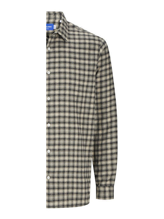 Jack & Jones Men's Shirt Long Sleeve Flannel Checked Beige