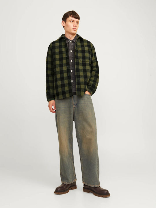 Jack & Jones Cămașă Bărbătească Supraîmbrăcăminte Cu mânecă lungă Green, Dusty Olive