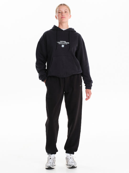 Gekürzt Damen Sweatshirt Kapuzen Schwarz