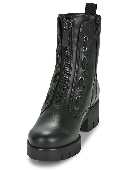 Leder Stiefeletten Damen Schwarz