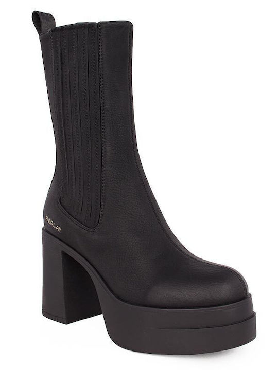 Replay Damen Chelsea Stiefeletten mit hohem Absatz Schwarz