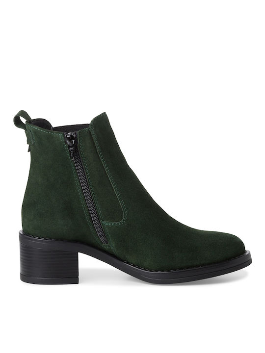 Tamaris Leather Women's Chelsea Boots with Medium Heel Green