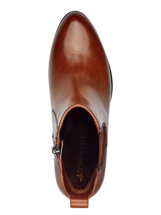 Leather Women's Ankle Boots with Medium Heel Tabac Brown