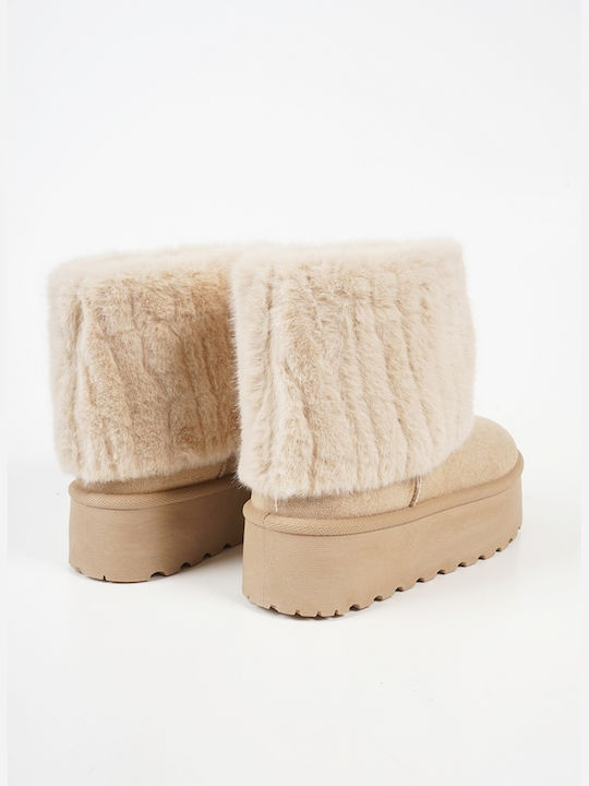 Piazza Shoes Women's Ankle Boots with Fur Beige