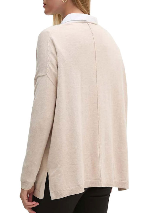 Pepe Jeans Women's Sweater Cotton with V Neckline Light Beige