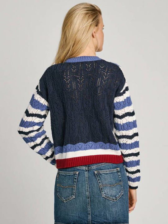 Pepe Jeans Women's Long Sleeve Sweater Cotton Striped Dulwich Blue