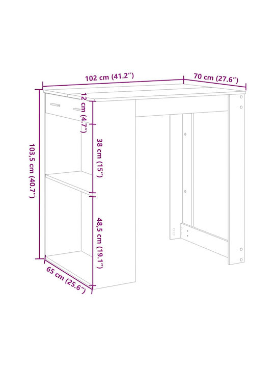 Table Bar Wooden Old Wood 102x70x103.5cm