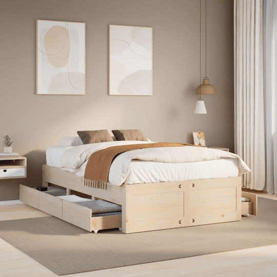 Vidaxl Bed Frame Without Mattress Drawers Solid Pine Wood 193.5x123.5x41cm 1 Piece Single Brown