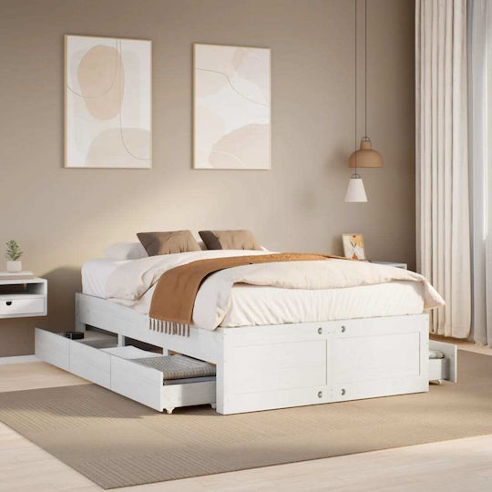 Vidaxl Bed Frame Without Mattress Drawers Solid Pine Wood 193.5x123.5x41cm 1 Piece Single White