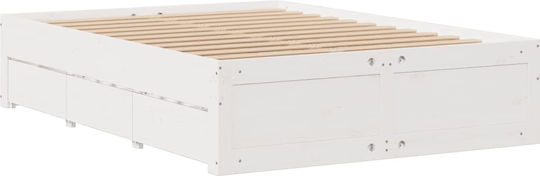 Vidaxl Bed Frame Without Mattress Drawers Solid Pine Wood 193.5x143.5x41cm 1 Piece Single White