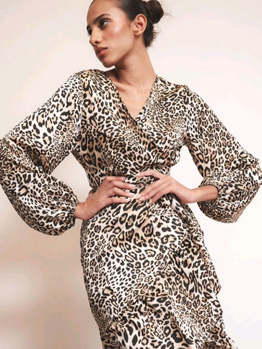 Rochie Satin Înfășurați Leopard