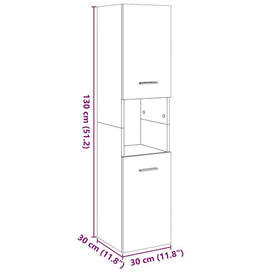 vidaXL Wall Hung Cabinet Bathroom Column Cabinet L30xD30xH130cm Gray