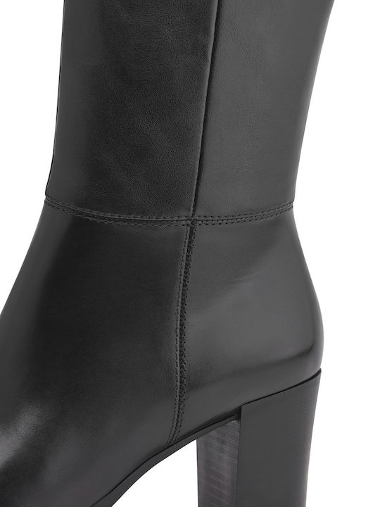 Leather Medium Heel Women's Boots with Zipper / Rubber Black
