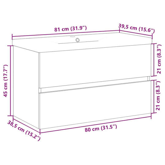 vidaXL Blat cu Lavoar L80xW45xH38.5cm Gri
