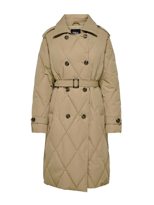 Only Women's Long Coat with Belt beige