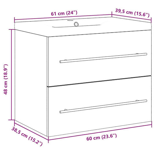 vidaXL Πάγκος με Νιπτήρα Μ60xΒ48xΥ38.5cm Γκρι Σκυροδέματος