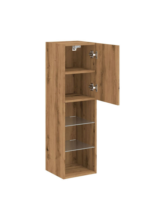 Wall Living Room Display Cabinet made of Particleboard with Glass & Lighting Coffee 30.5x30x102cm