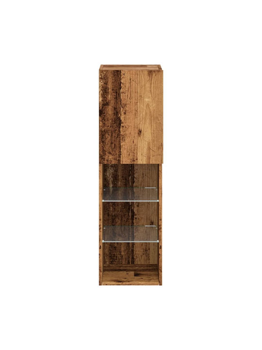 Wand Wohnzimmer Vitrine aus Spanplatte mit Glas & Beleuchtung Coffee 30.5x30x102cm