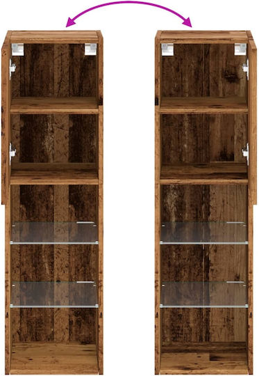 Wall Living Room Display Cabinet made of Particleboard with Glass & Lighting Coffee 30.5x30x102cm