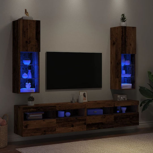 Wall Living Room Display Cabinet made of Particleboard with Glass & Lighting Coffee 30.5x30x102cm