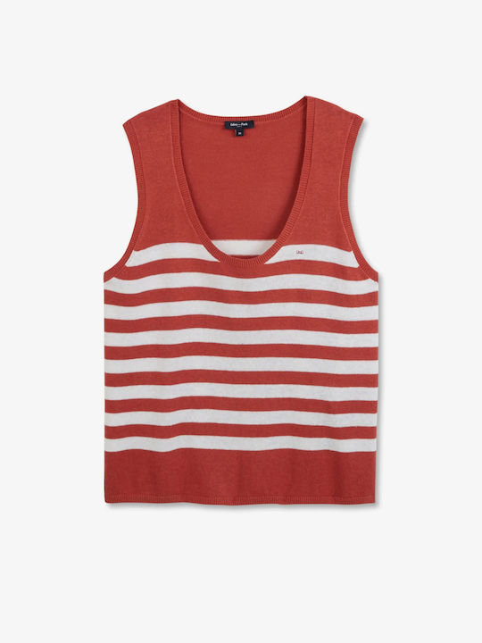 Eden Park Women's Blouse Cotton Sleeveless Striped Brick