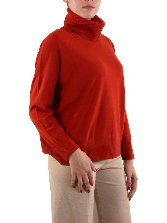 Liviana Conti Winter Women's Fleece Blouse Turtleneck Dark Orange