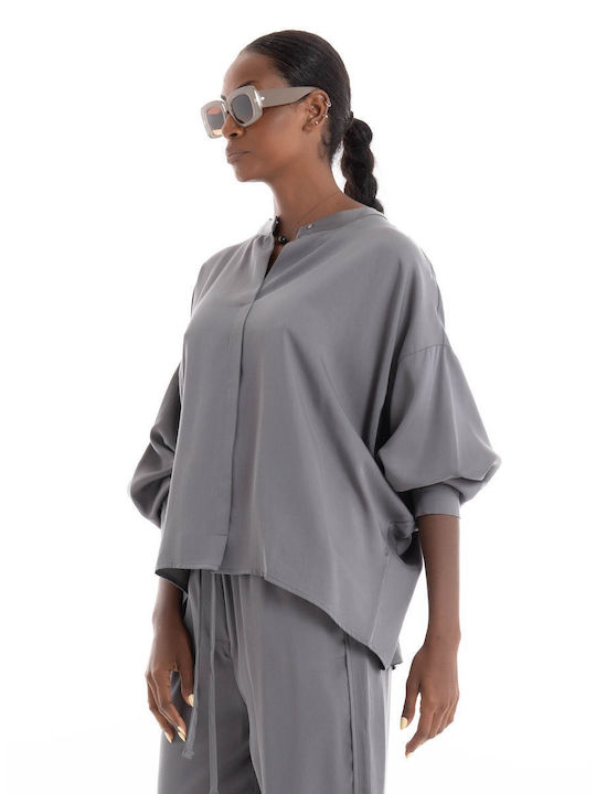 Black & Black Damen Bluse Black, Grey