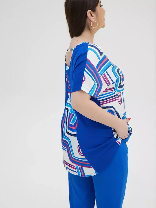 Women's Blouse Short Sleeve Blue