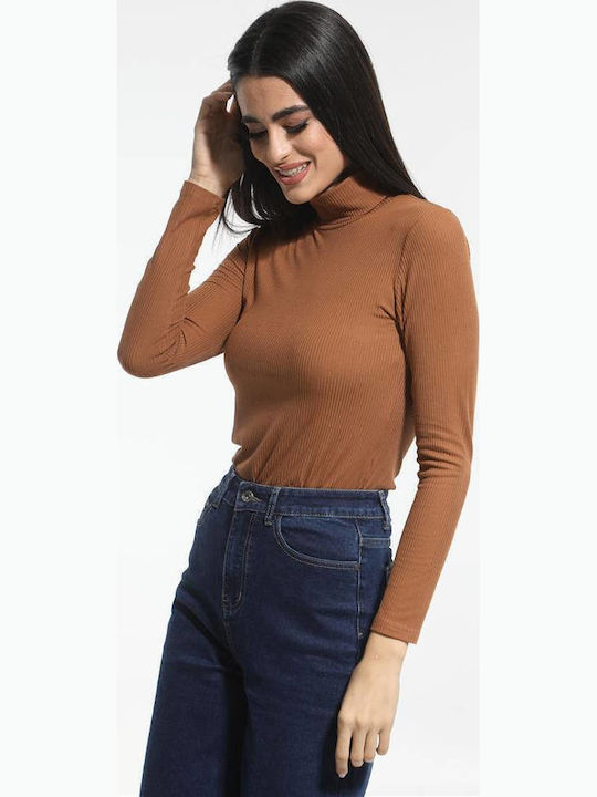 Damen Bluse Rollkragenpullover Tabac Brown