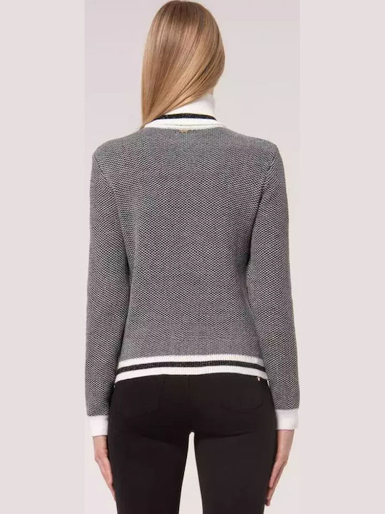 Bluze Damă cu Guler Înalt Alb/negru