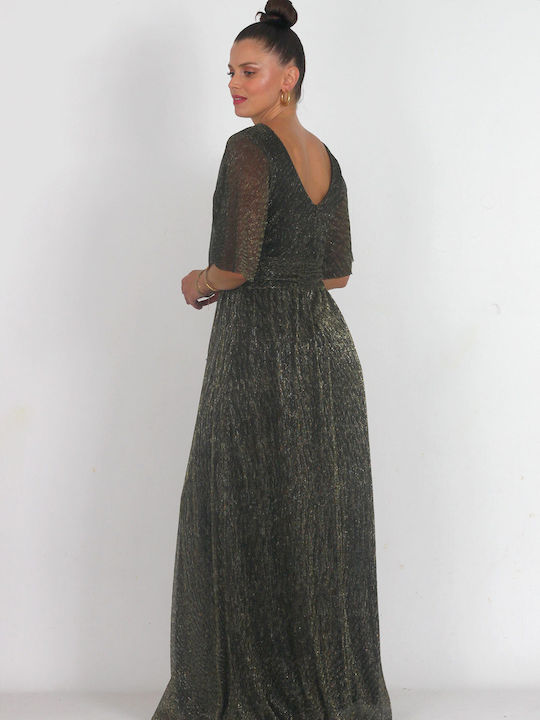 Bellino Maxi Evening Dress Open Back Khaki