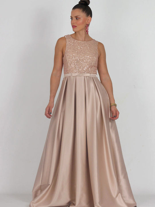 Shine 2gether Maxi Abendkleid Satin Beige