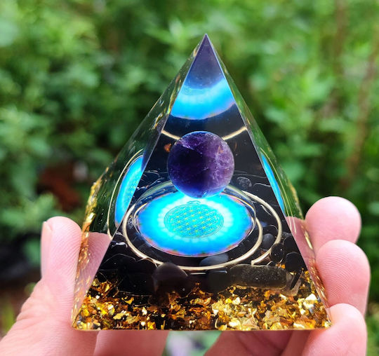Orgonite Pyramid + Led Lamp Base 5cm Crystal Stones Amulet 5cm Hx09