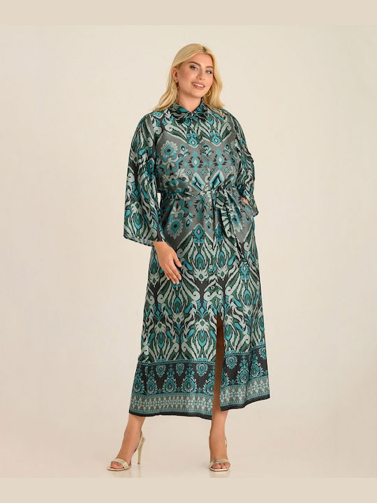 Silky Collection Maxi Shirt Dress Dress Green