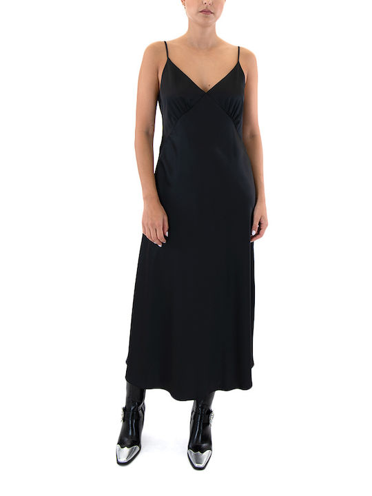 Dolce Domenica Midi Evening Dress Slip Dress Satin Black (Black)