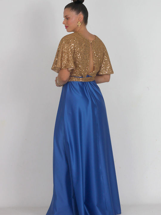 Shine 2gether Maxi Evening Dress Satin Open Back Blue