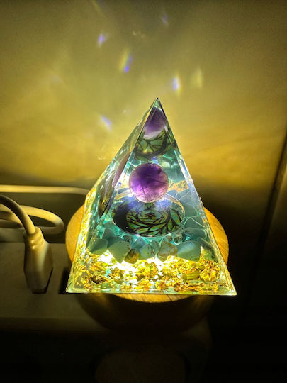 Orgonite Pyramid + Led Lamp Base 5cm Crystal Stones Amulet 5cm Hx16