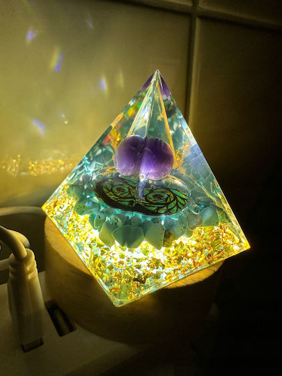 Orgonite Pyramid + Led Lamp Base 5cm Crystal Stones Amulet 5cm Hx09