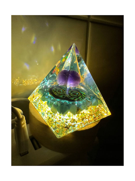 Piramidă Orgonit + Bază Lampă LED 5cm Pietre Cristal Amuletă 5cm Hx10