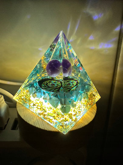 Orgonite Pyramid + Led Lamp Base 5cm Crystal Stones Amulet 5cm Hx10