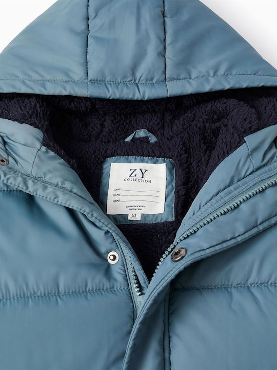 Kids' Quilted Jacket Long with Hood Blue