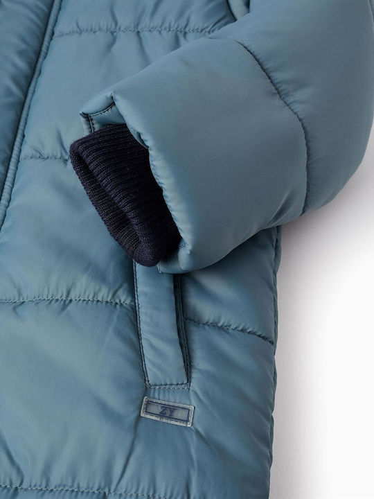 Kids' Quilted Jacket Long with Hood Blue