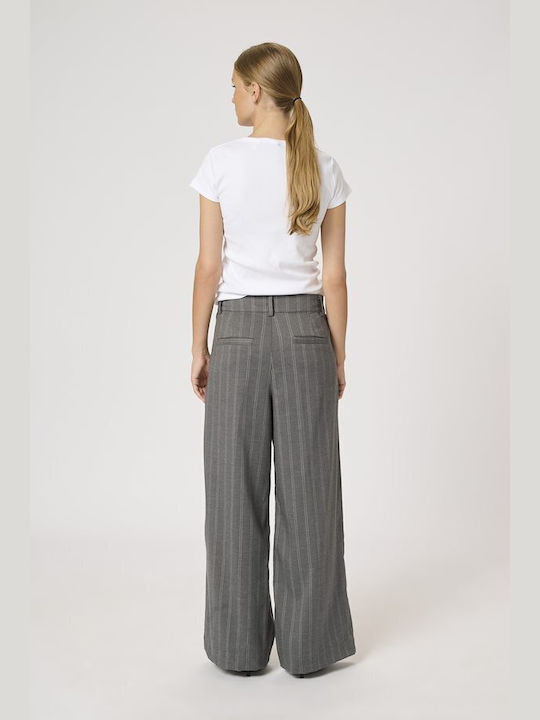 My Essential Wardrobe Women's Fabric Trousers in Loose Fit Striped Gray