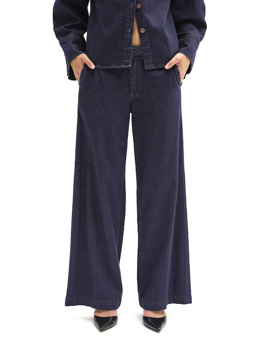 My Essential Wardrobe Women's Cotton Trousers in Loose Fit Blue