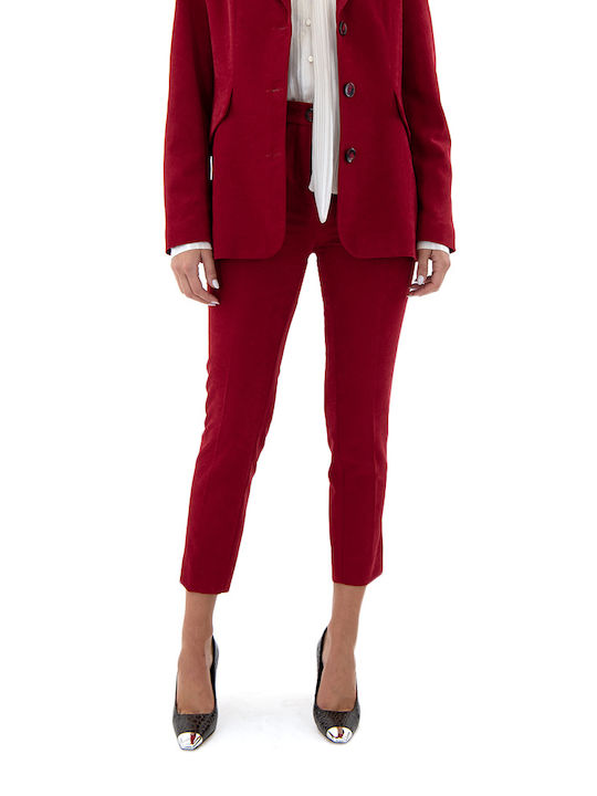 C. Manolo Pants Women C.manolo Women's High-waisted Corduroy Trousers in Slim Fit Red