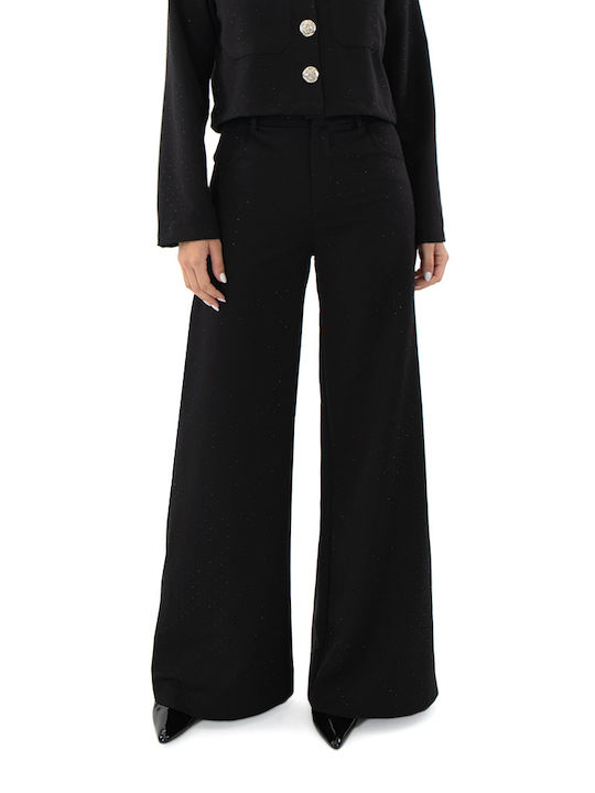 C. Manolo Women's High-waisted Fabric Trousers in Wide Line Black (Black)