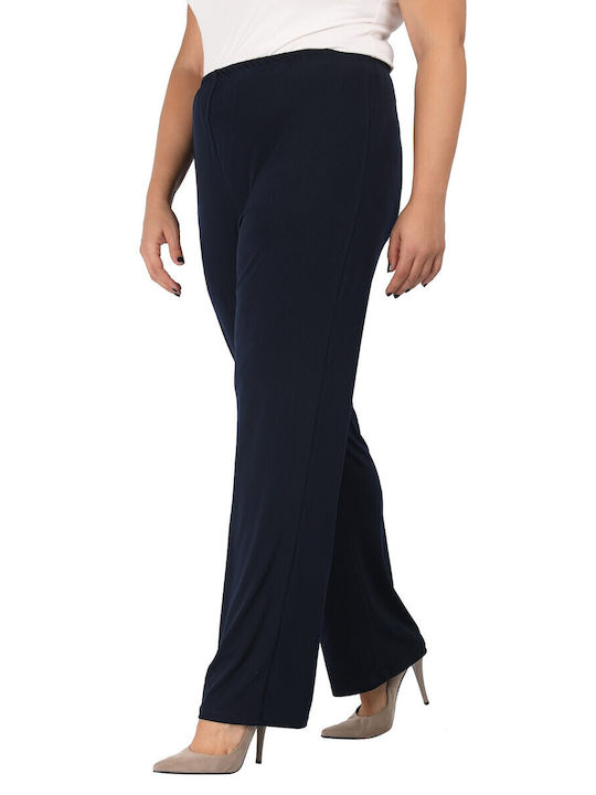 Damen Stoff Hose mit Gummizug in Geradem Schnitt Blue