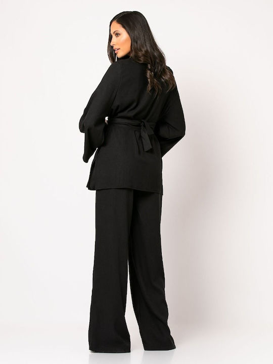 Noobass Women's Black Set with High-waisted Trousers