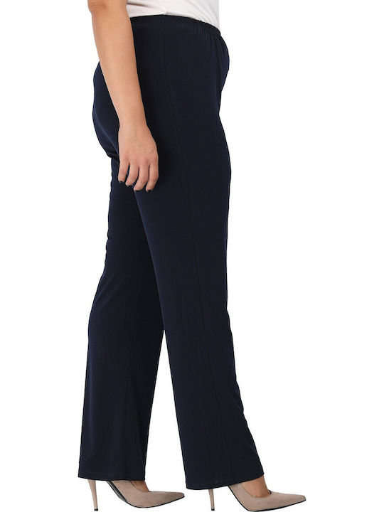 Damen Stoff Hose mit Gummizug in Geradem Schnitt Blue